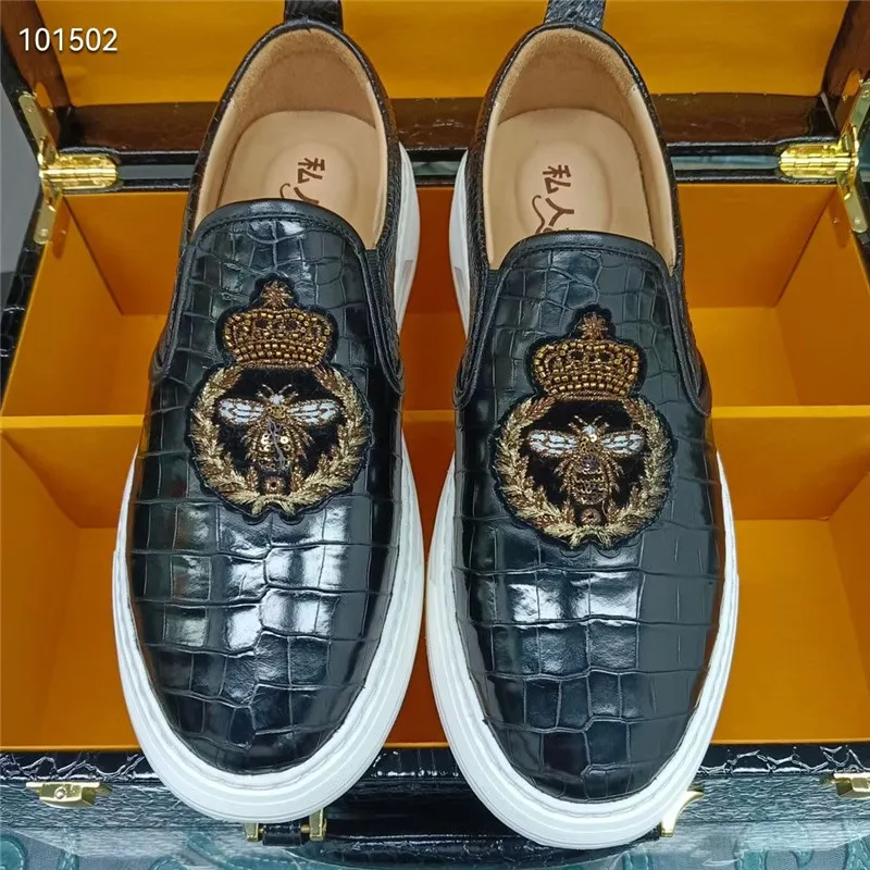 

Authentic Crocodile Skin Embroidery Designer Men Light Loafers Genuine Exotic Alligator Leather Male Casual Slip-on Flats Shoes
