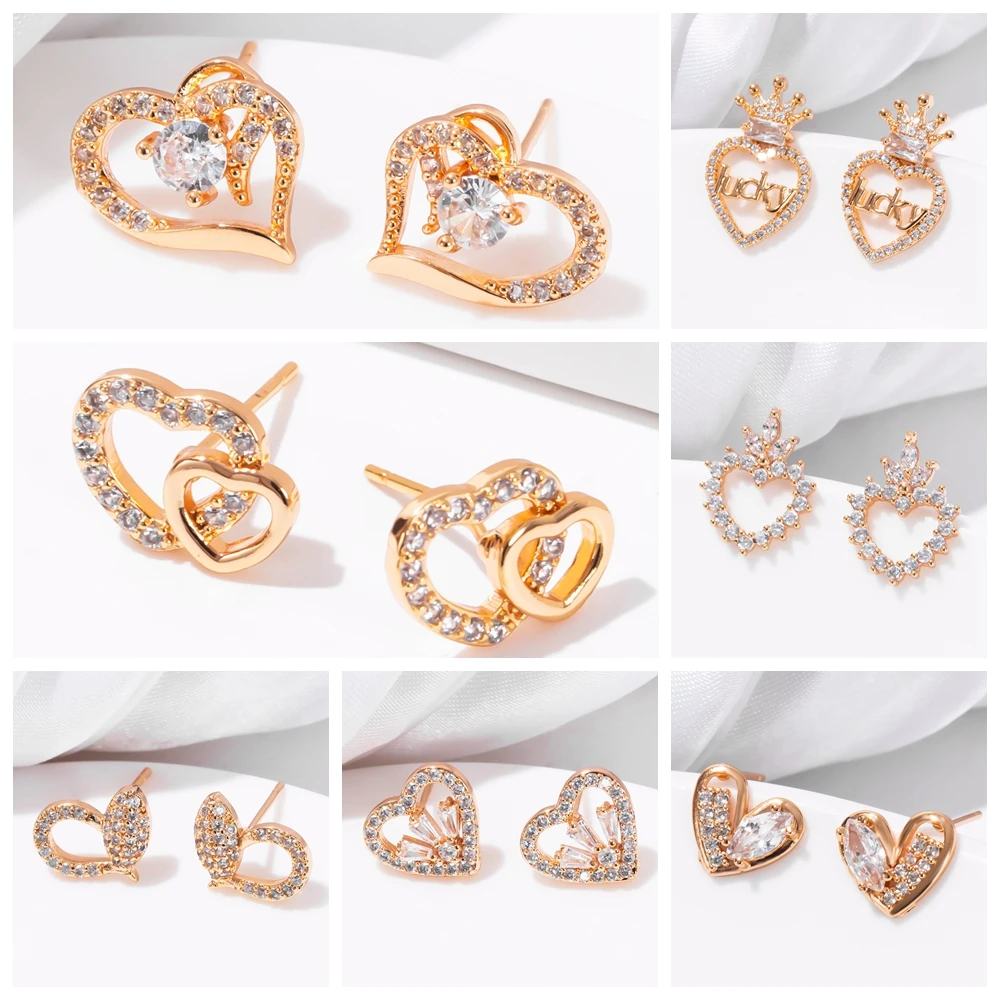 21 Different Heart Earrings Hollow Crystal Stud for Women Lover Gifts AAA Cubic Zirconia New Indian Jewelry | Украшения и
