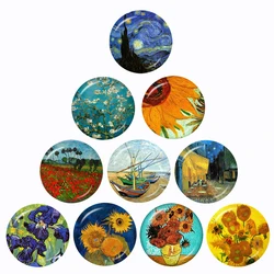 Van Gogh Starry Sky Paintings 10pcs 12mm/16mm/18mm/20mm/25mm/30mm Round Photo Glass Cabochon Demo Flat Back Making Findings