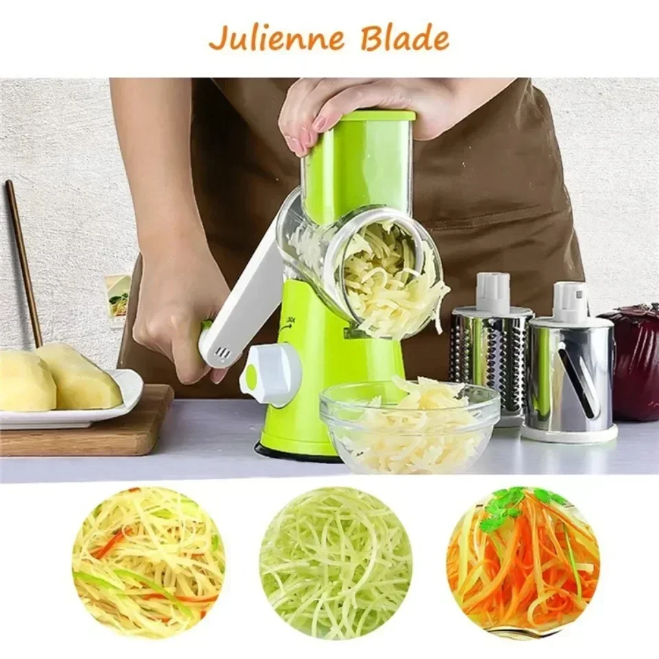 Description Picture 4 of itemVegetable Cutter & Slicer Manual Kitchen Cheese Chopper Machine With 3 Sharp Drums Multifunctional Garlic Potato Shredder