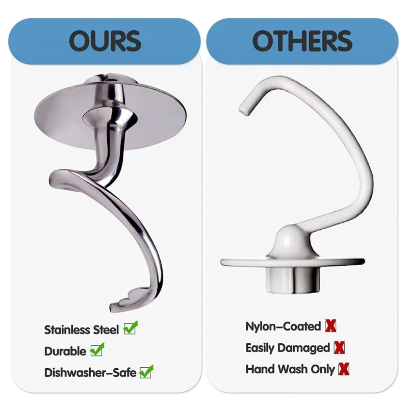 D0AB Flour Mixer Mixing Head Mixer Dough Hook Stand Replacement Stainless Steel Material for KSM90 KSM103 KSM110