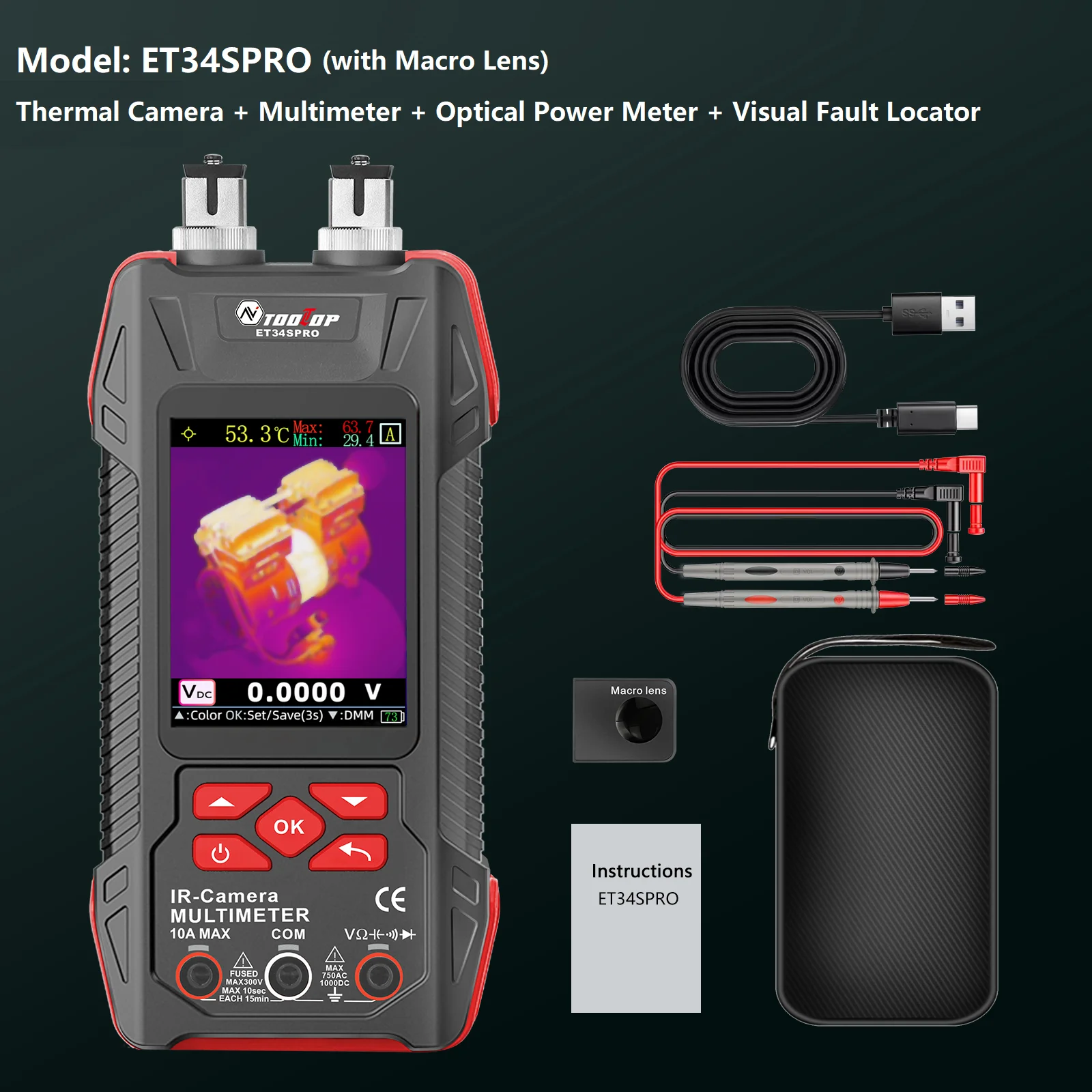 3.2inch Thermal Camera with Macro Lens 60000 Counts Digital Multimeter Electrica