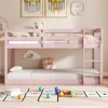 Low Bunk Bed Twin Over Twin,Solid Wood Bunk Bed Frame with Built-in Ladder&Safety Guardrails,Space-Saving Low Bunk Bed for Kids 3