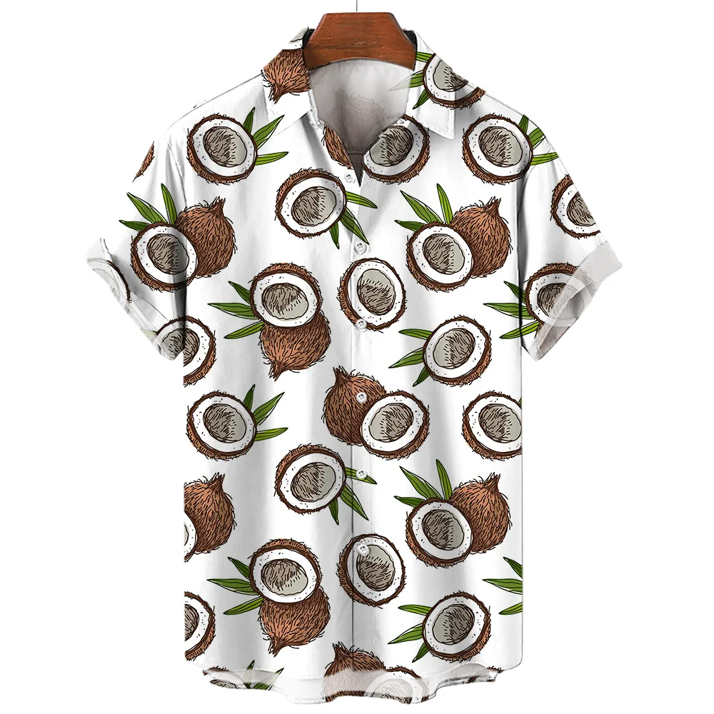 Hawaiian Shirt Men 3D Fruit Print Shirts Summer Men's Clothing Coconut Pattern Short Sleeve Top Casual Streetwear Oversized Tees