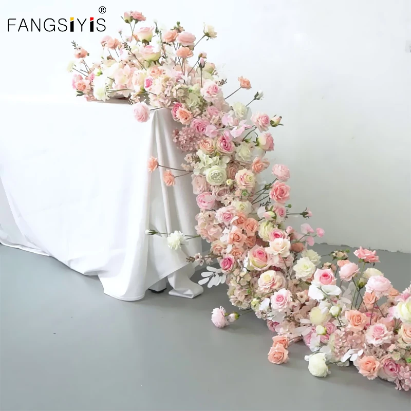 

pink Trailing Flower Row Artificial Arrangement Table Flower Row Runner Wedding Background Decoration Flower Wall Party Props