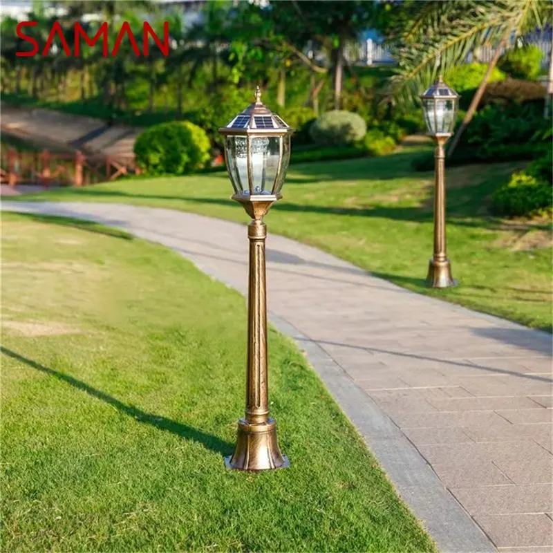 

SAMAN Outdoor Retro Solar Lawn Lamp Lights Classical Bronze Waterproof Home for Villa Path Garden Decoration