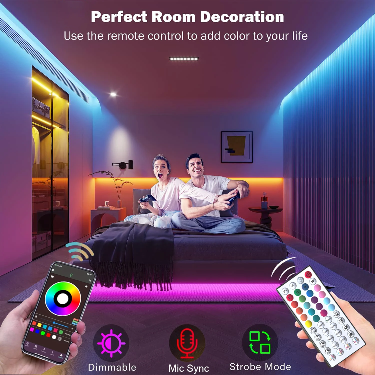 LED Strip Lights 10m 20m 30m Music Sync RGB For Room Home Party Decoration TV Backlight Flexible Ribbon