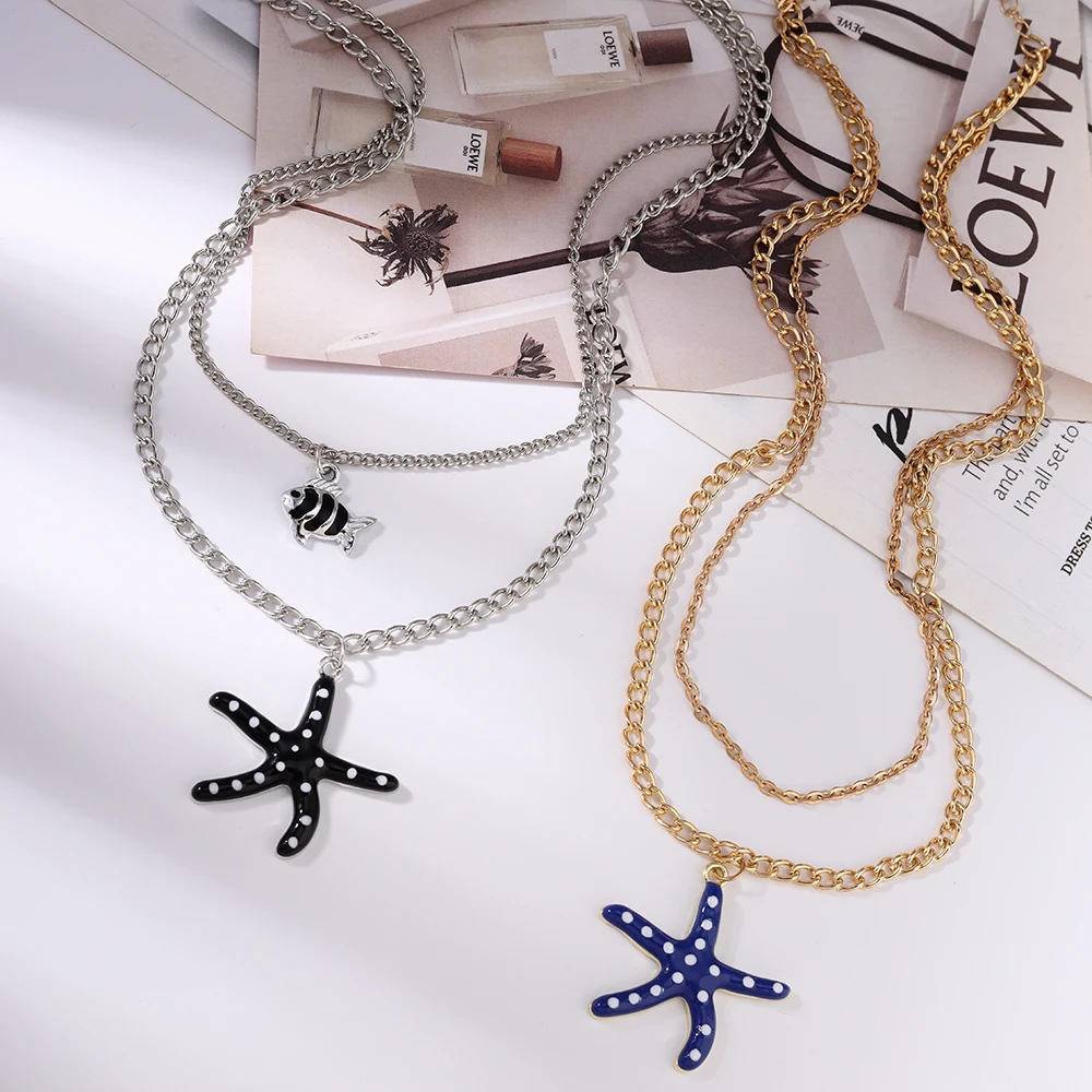 Aihua Mode Fisch-Seestern-Anhänger-Halsketten für Damen und Herren, Sommer-Strand-Party-Halskette, trendiger Schmuck, Geschenke