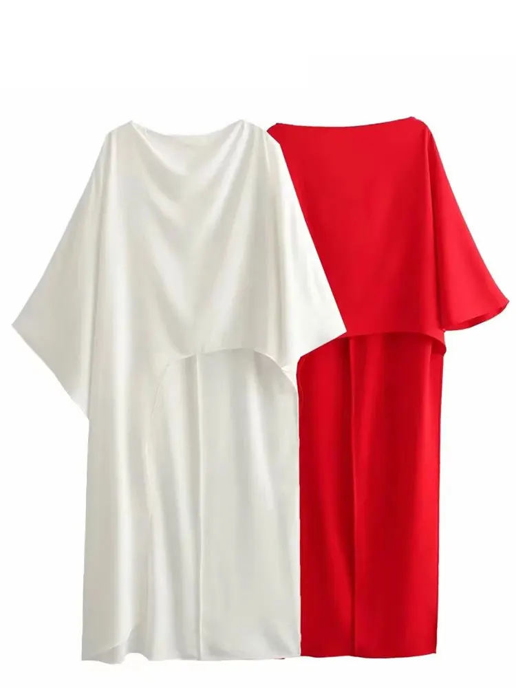 HH Women Asymmetrical Dress Solid Casual Loose Cape Style Long Dresses 2024 Woman Elegant Evening Dress vestido