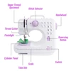 Portable Mini Electric Sewing Machine for Beginners 12 Stitches Foot Pedal Night Light Speed Control for DIY Home Sewing Mending 4
