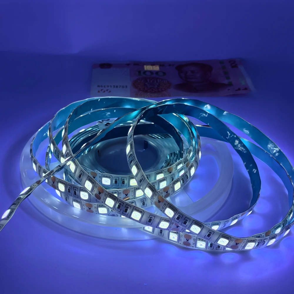 Ultraviolet LED Strip 365nm-370nm UV Non-Waterproof Flexible Ribbon tape lamp 12V SMD5050 12V for UV Curing Metal Crack