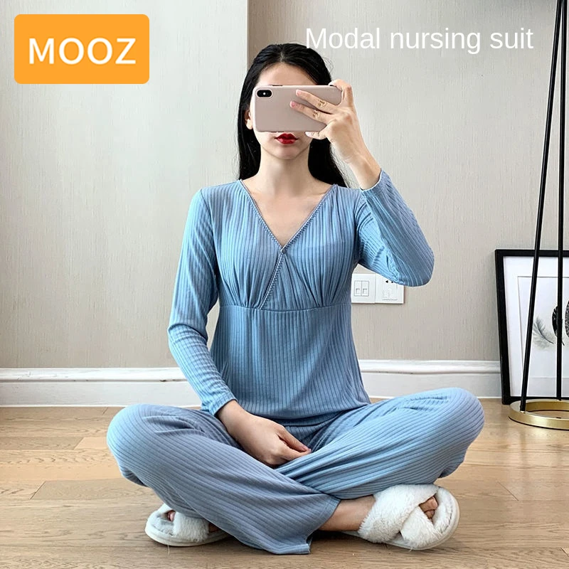 

MOOZ Breastfeeding Pajamas For Pregnancy Clothing Suit For Pregnant Women Maternity Lactation Pajama Homewear Clothes Set