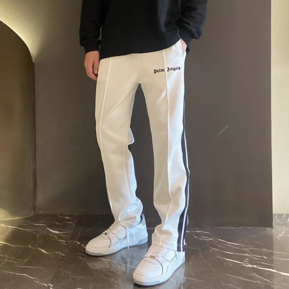 

High Street Wide Leg Pants Straight Trousers Letter Style Casual Loose Side Button Sweatpants Striped Joggers Vintage Sweatpants