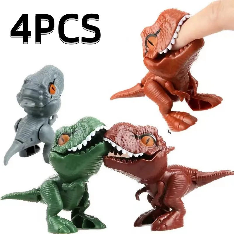 

4PCS Biting Finger Dinosaurs Toys for Kids Mini Simulation Dinosaur Tricky Model Set Dino Movable Joints Kids Birthday Toys Gift