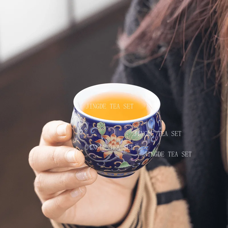 65ml Jingdezhen Ceramic Tea Cup Enamel Host Tea Cup Kung Fu Tea Set Portable Embroidery Bag Birthday Gift Drinking Utensils