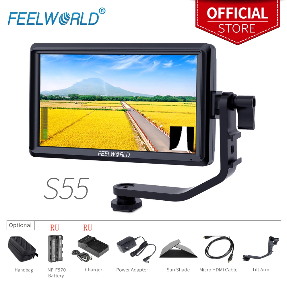 FEELWORLDS55 IPS On Camera Field Monitor, Video Focus Assist, 4K HDMI, entrada 1280x720, saída