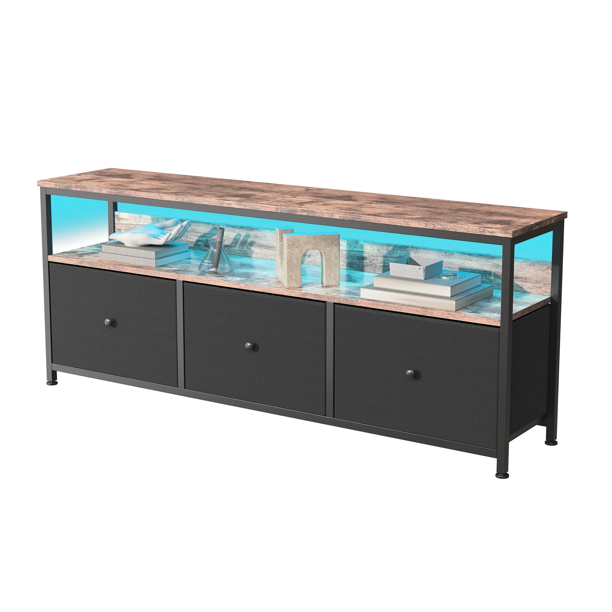 Anajqaqia 108cm TV-Schrank, Fernsehtisch mit LED-Schublade, TV-Ständer, Stauraum, Lowboard, 3 Schubladen – Detail 11