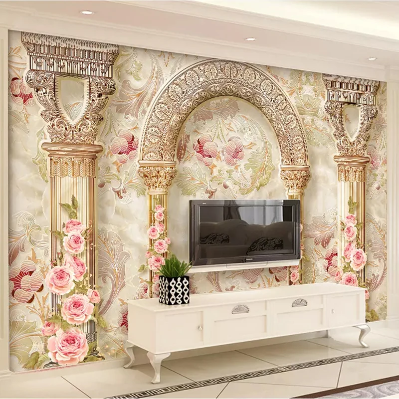 Personalizado 3d Estilo Europeu Mural Papel de Parede Padrão de Flor Pilar de Mármore Sala de Estar tv de Fundo Home Decor Papel de Parede de Arte