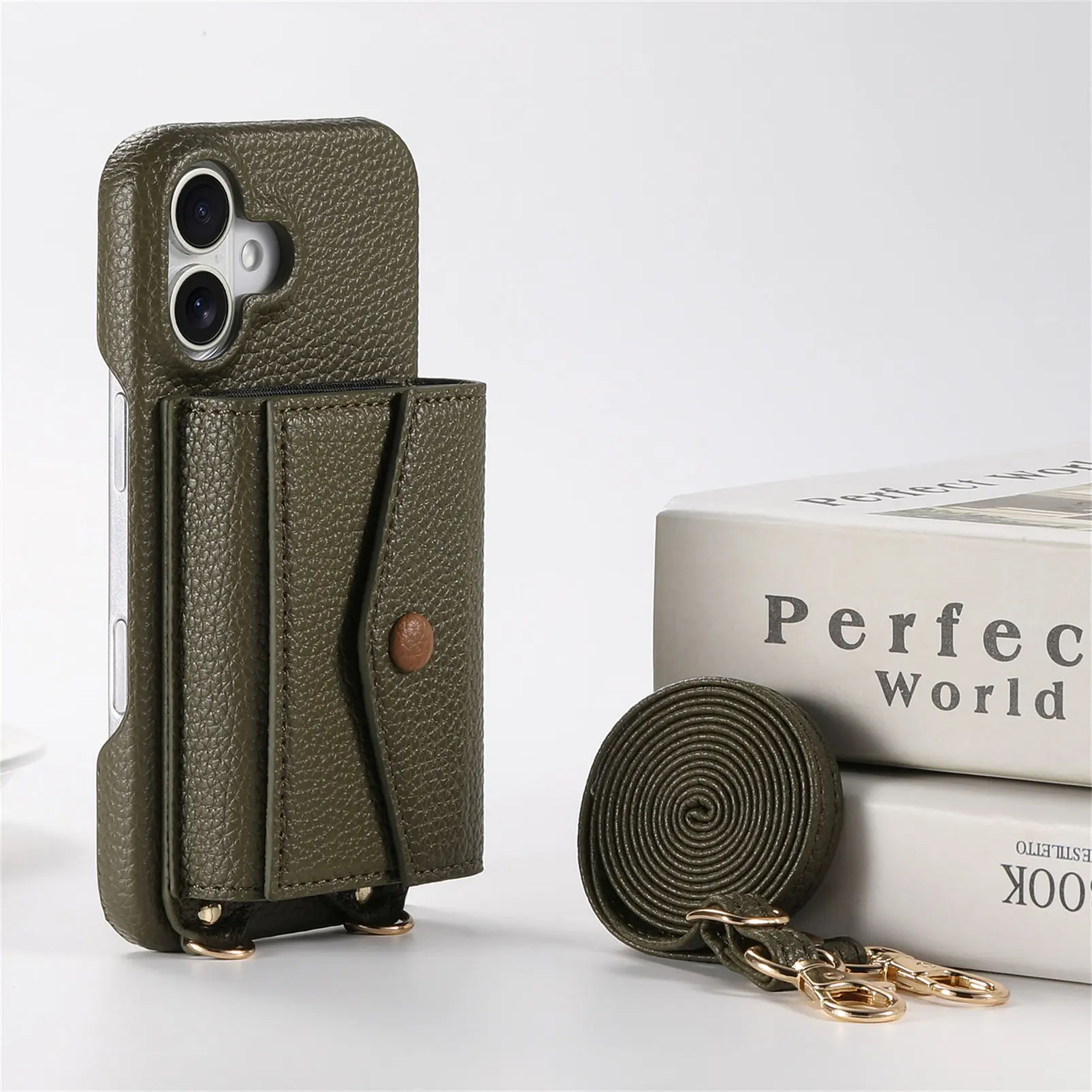 Premium PU Leather Crossbody Wallet Case with Card Holder and Mirror - Shockproof Cover