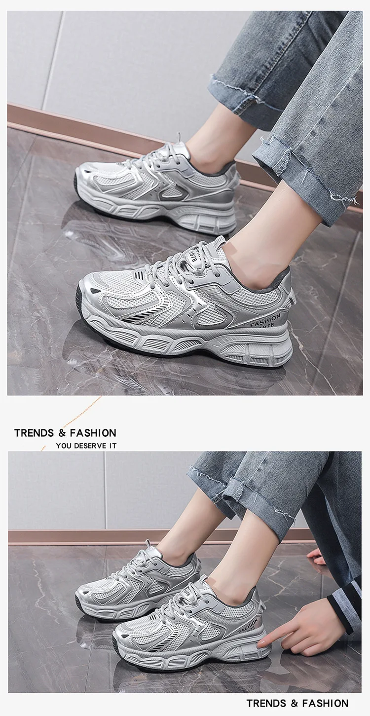 Women's Casual Platform Sneakers, Breathable Mesh Upper, Thick Sole, Korean Style_voghion.com