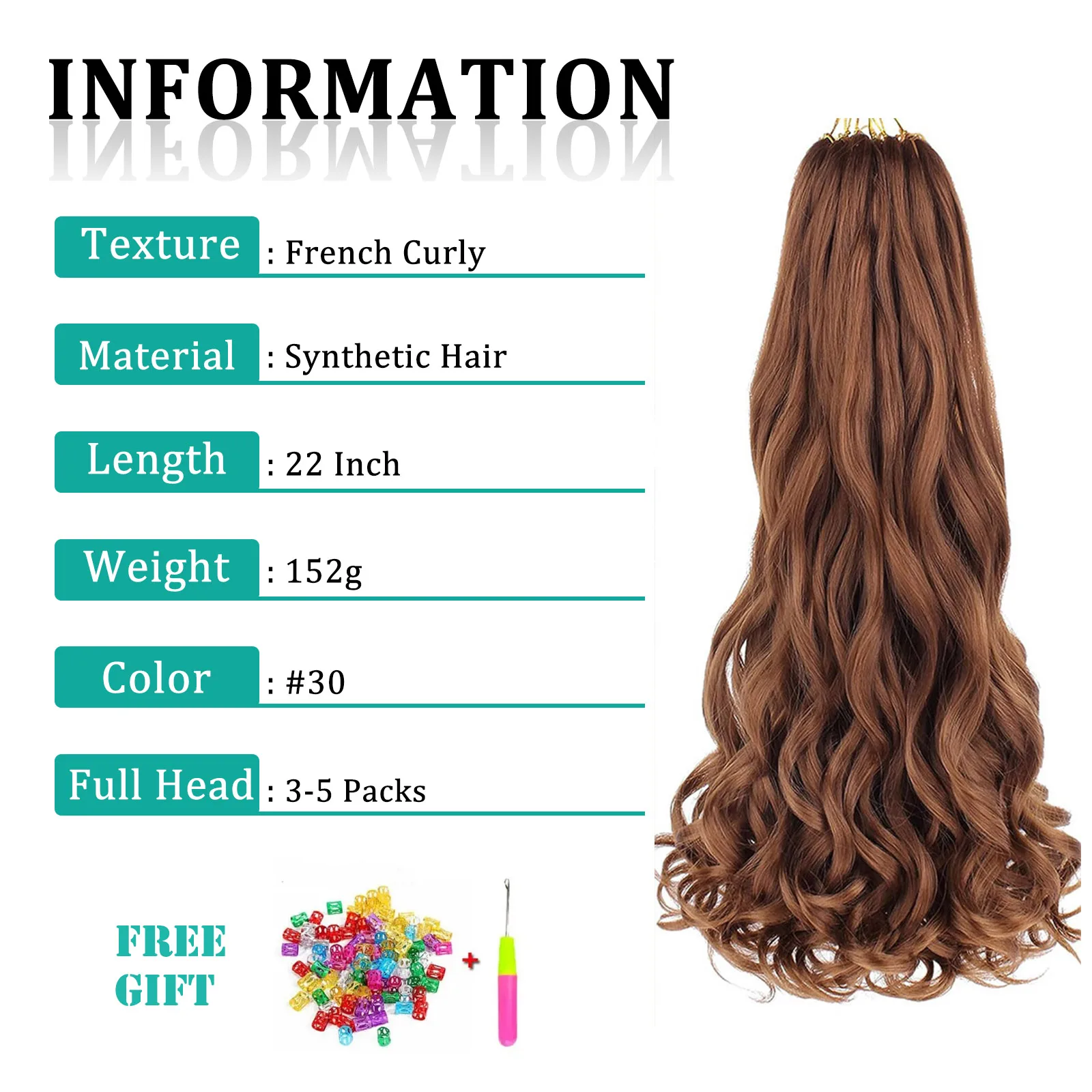 Brown French Curls Braiding Hair Extensions Synthetic Crochet Braids 22 Inch Pre Stretched Spiral Curly Braid Loose Wave Hair 2
