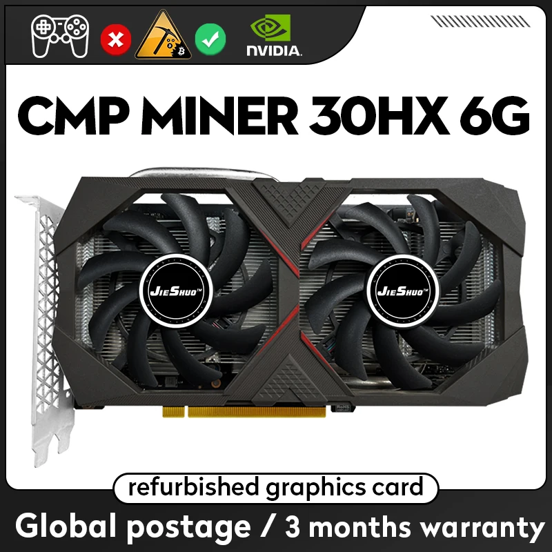JIESHUO бывшая в употреблении CMP 30HX 6 ГБ Nvidia профессиональная графическая карта для майнинга Cmp 30h x 6g Gpu для ETH ETC BTC RVN графические карты для майнинга