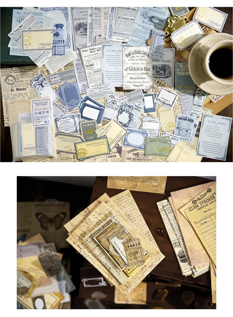 100-teiliges Aufkleber- und Materialpapierset im Vintage-Stil, handgefertigt, DIY-Planer, Scrapbooking, Tagebuch, Collagenmaterial, Tasche – Detail 9