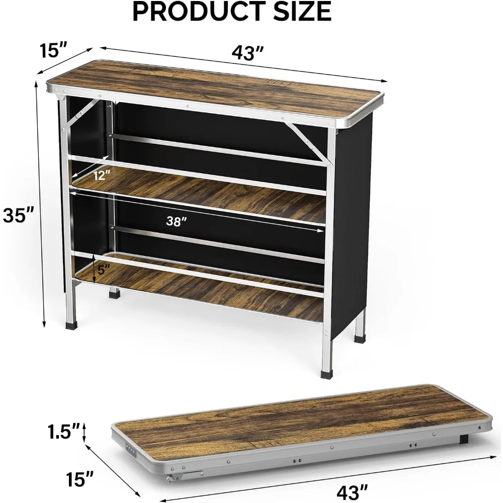Portable Bar Table with Pole & 3-Tier Shelves 2