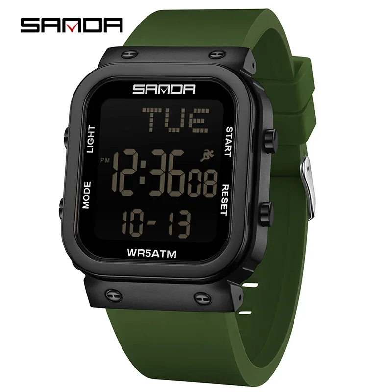 SANDA Men's Fashion Outdoor Waterproof Sports Watch with Multifunctional LED Display