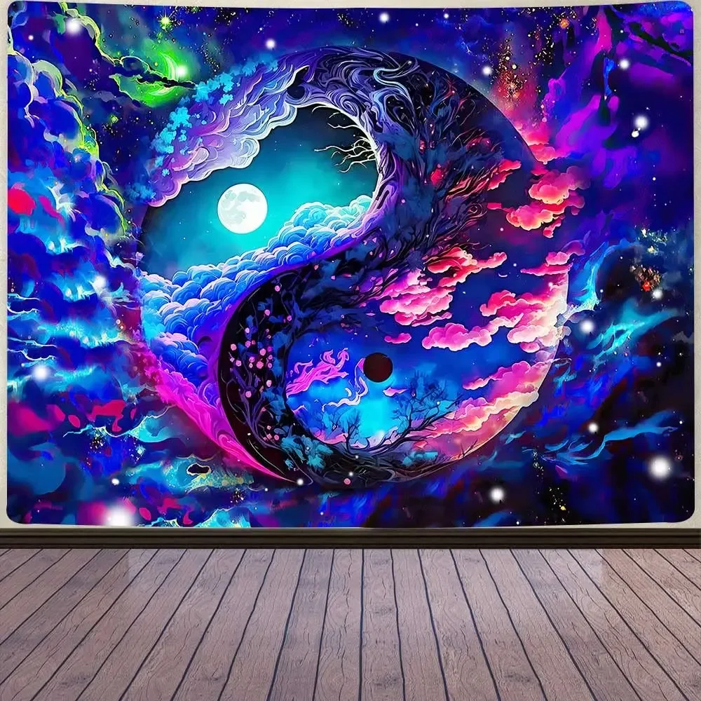 

Fantasy Colorful Sky Tapestry Moon Dazzling Nebula Yin and Yang Wall Tapestry,Art Abstract Backdrop for Living Room Bedroom Dorm