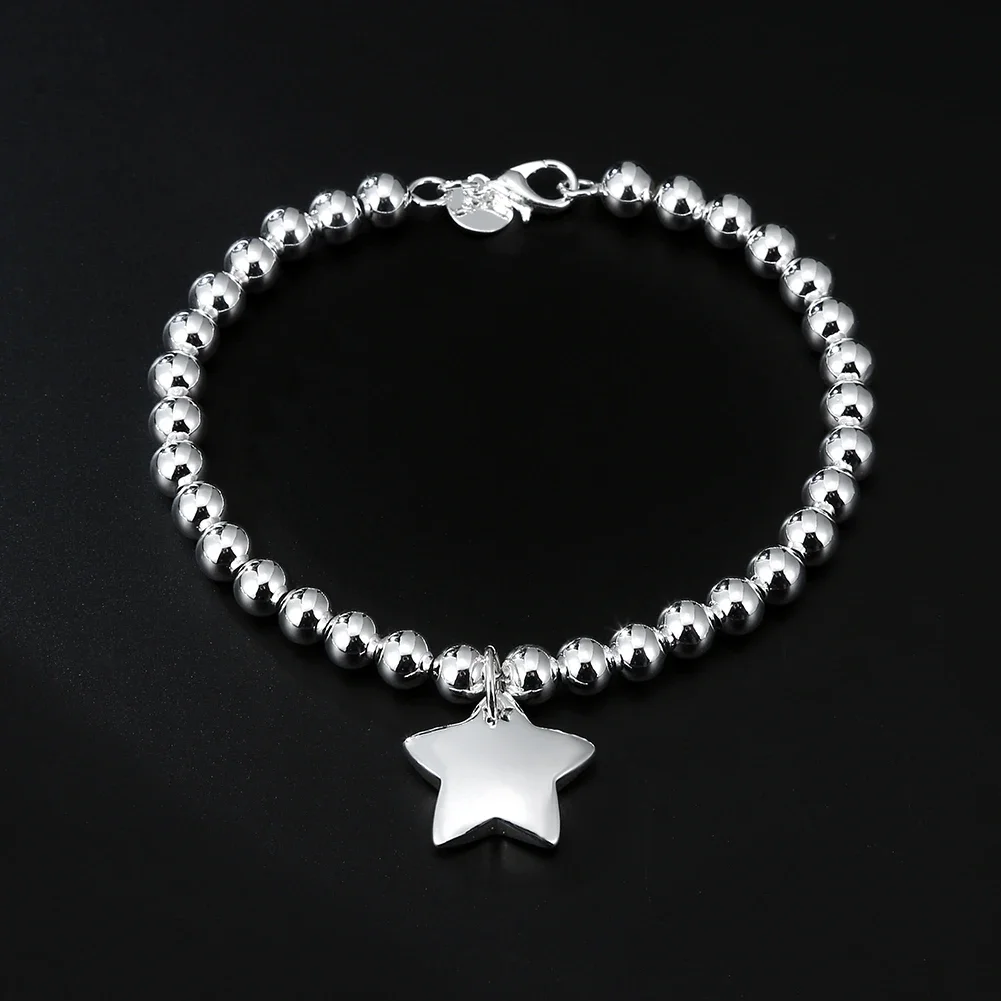

925 Sterling Silver 4MM Bead Chain Star Pendant Bracelets for Women Fashion Designer Party Wedding Accessories Jewelry Gifts