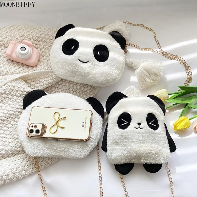 

Korean Fashion Cute Plush Panda Bag Female Autumn Winter 2022 New Girl Cartoon Slant Chain Bag Zero Purse