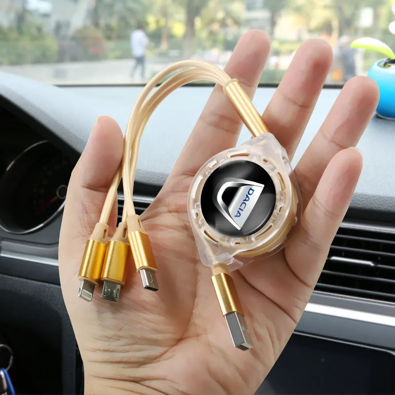 3In1 Car Telescopic Data Cable USB Charger Cable for Dacia Duster Logan Mcv  Sandero Dokker Stepway Sandero Lodgy Accessories