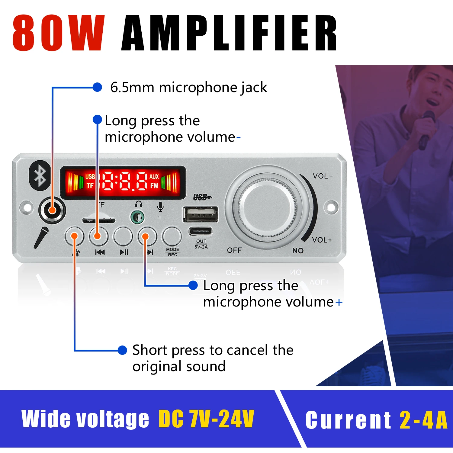 블루투스 디코더 보드 마이크 FM 라디오 TF USB 자동차 오디오 음악 플레이어 스피커, 볼륨 조절 DIY, 40W 앰프, DC 12V, 6.5mm
