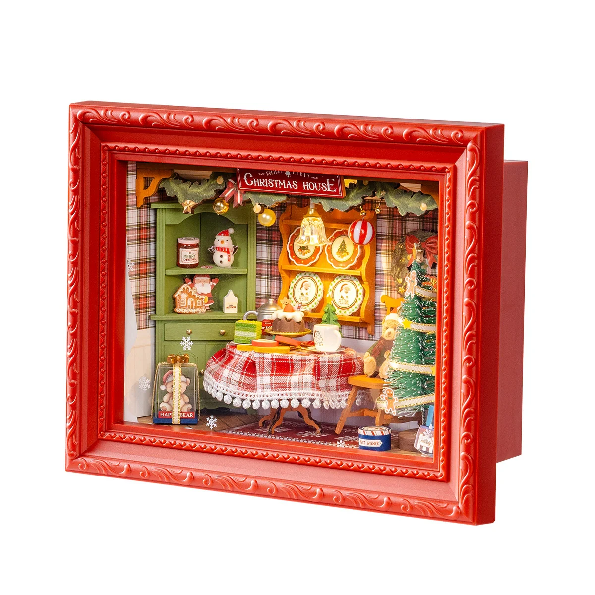 Rolife Christmas Eve Party 3D LED Diorama Snap Together Wooden Puzzle Kit for Wall Tabletop Festive Home Decor Gift for Adults