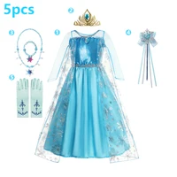 Robe Elsa Cosplay robe de princesse bleu clair à manches longues paillettes enfants robes carnaval fête robe de soirée robe pour les filles 4