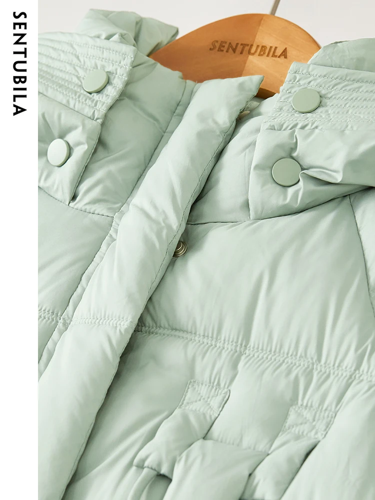 SENTUBILA Women Down Jacket 2023 Windproof Casual Winter Hooded Fashion Mid-Length Down Coat High Quality Warm Jackets W34Y50856