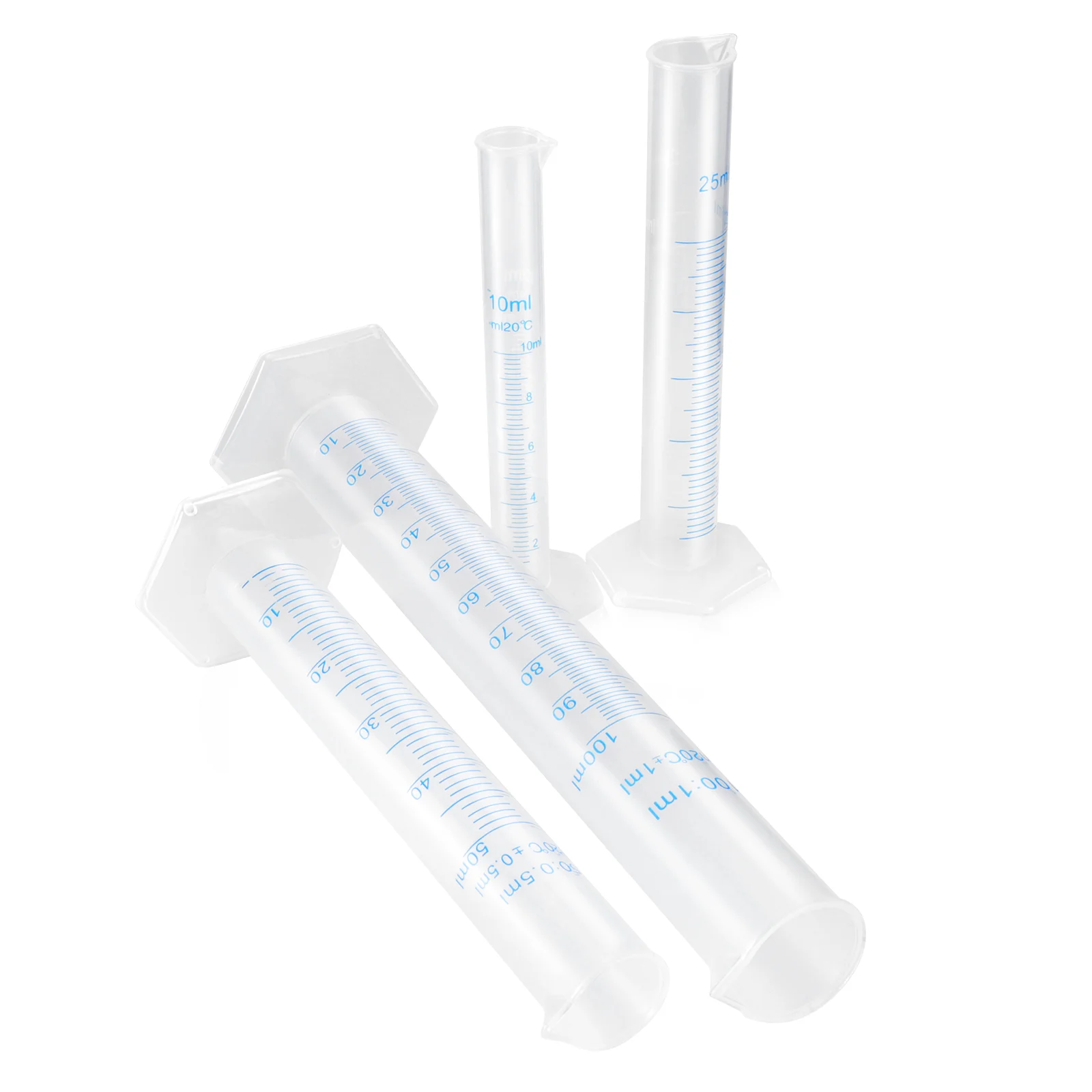 

PIXNOR 4pcs Test Tube Transparent Measuring Plastic Graduated Cylinder 10ml / 25ml / / 100ml