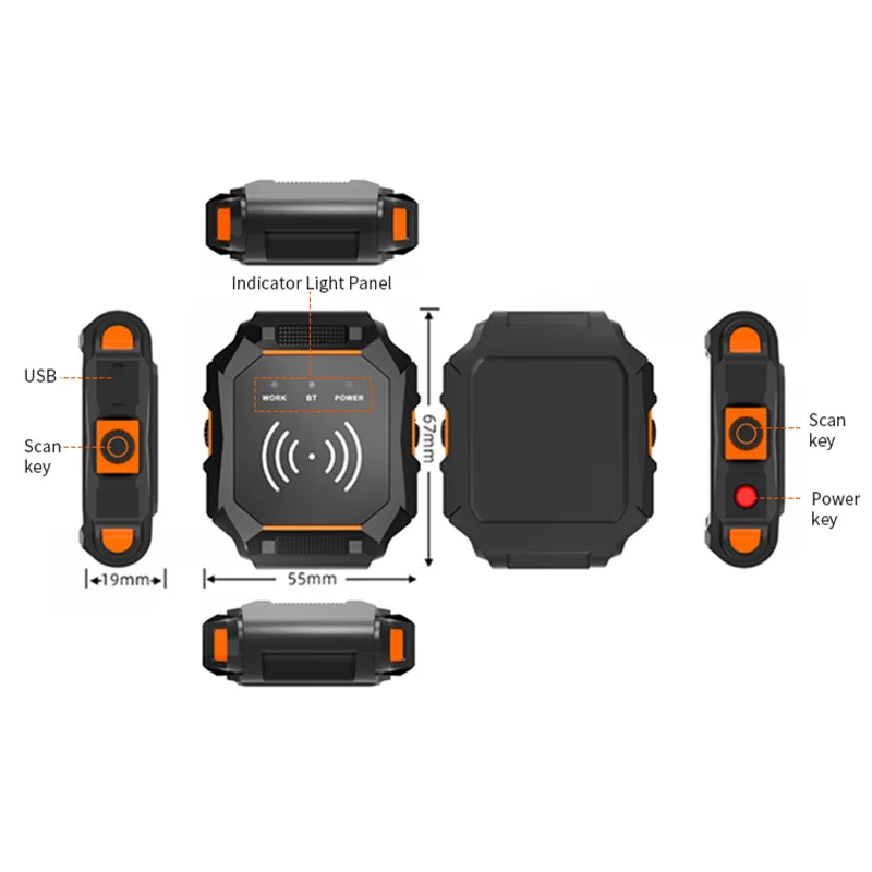 웨어러블 UHF RFID 시계형 리더기 860-960MHz 블루투스 무선 손목밴드 태그 리더기 (창고 물류 세탁 관리용)
