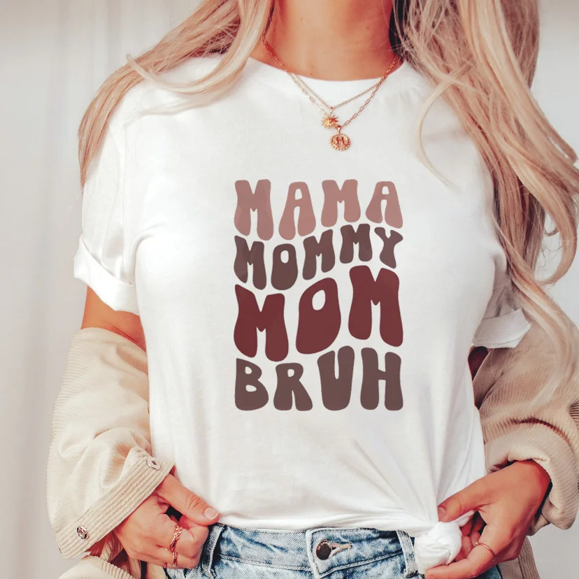 Women'S Gender Printing Design Casual, MAMA Style Wholesale Women'S Casual MAMA Letter Leopard Short Sleeve Printing T-Shirts