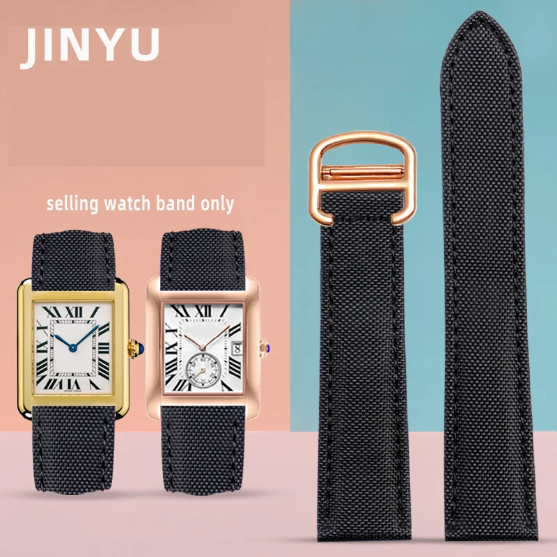 Cinturino Posteriore In Vera Pelle Di Nylon Da 18 20Mm Per Cartier Tank Must Black Knight London Canvas Watch Band Accessori Per Cinturini