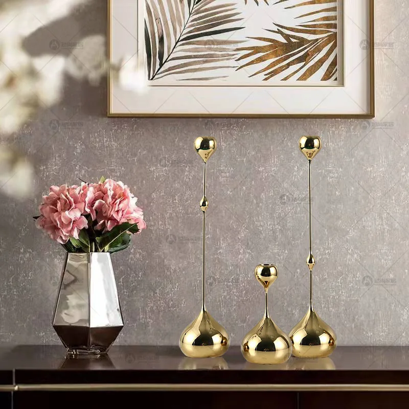

European Metal Water Drop Candlestick Wedding Decorations Candle Holder Home Living Room Tabletop Dining Room Handicraft Decor