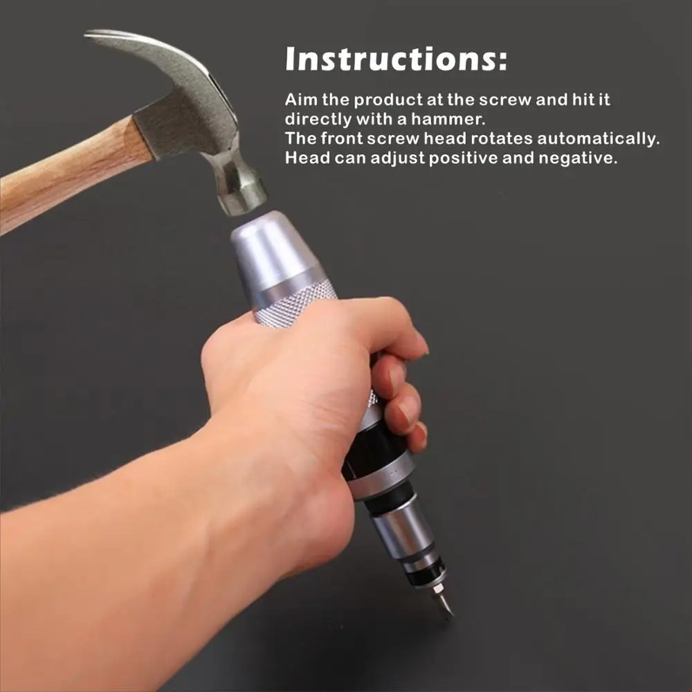 7-Piece Hand Impact Driver Kit - Chrome Vanadium Steel Screwdriver Bits With Handle For Stubborn Bolts & Screws