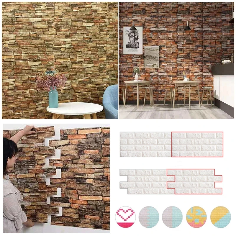 

Self-adhesive 3DPanel Waterproof Brick WallSticker Retro Marble Pattern Modern Wallpaper Foam Bonding Bathroom TilesDecor