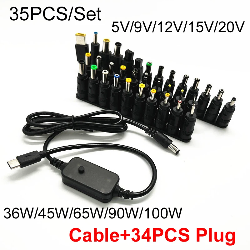 100W 5V/9V/12V/15V/20V Digital Display Adjustable Voltage USB TYPE-C 5521 DC Jack Connector Power Optical Modem Router Notebook