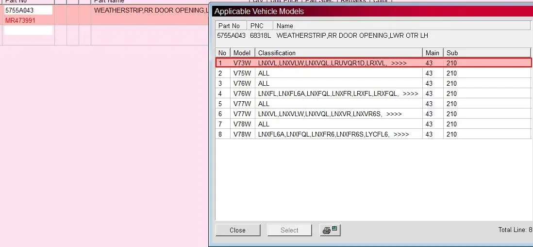 파제로 V70 용 문짝 고무, 몬테로 V90 용 도장 고무, 쇼군 V60, V80, MR473991 용 보호대 고무 날씨 도장, 1 개 또는 2 개