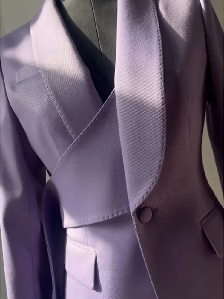 BZVW [in Stock] Temperament Office Lady Designer Purple Blazer Coat Women's 2023 Spring Autumn Fashion New Suit Jacket Female