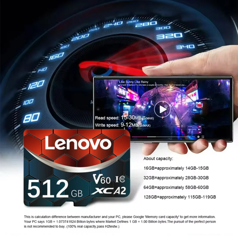 레노버 메모리 카드 512GB 고속 미니 SD 카드 256GB 128GB 클래스 10 스마트폰용 TF 카드 TF 플래시 카드