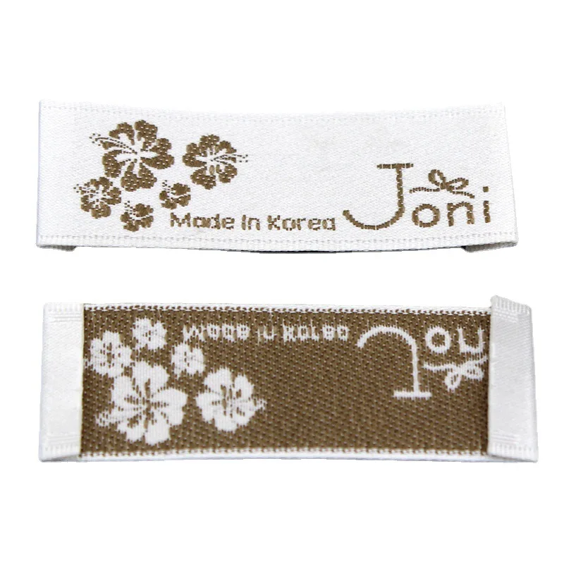 맞춤 의류 라벨, 맞춤형 직조 태그, 로고 브랜드 이름이 있는 금색 금속사 직조 라벨