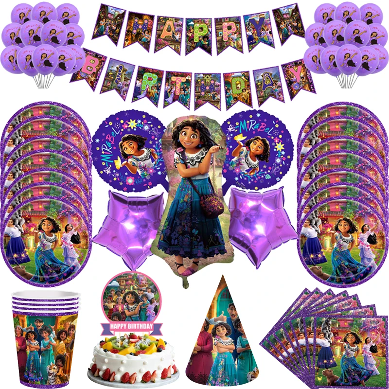 Disney Encanto Party Decorations Supplies Latex Balloon Tableware Cake Toppers Paper Plates Cups For Kids Birthday Toys Gifts